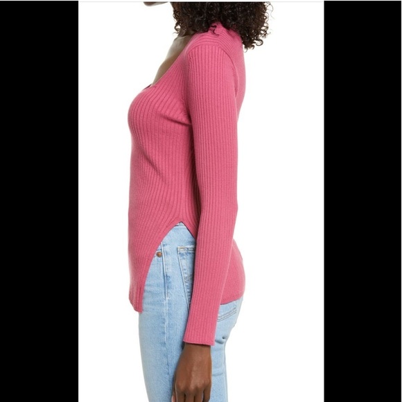 OPEN EDIT rib scoop neck pink preppy sweater / size M - Picture 4 of 5